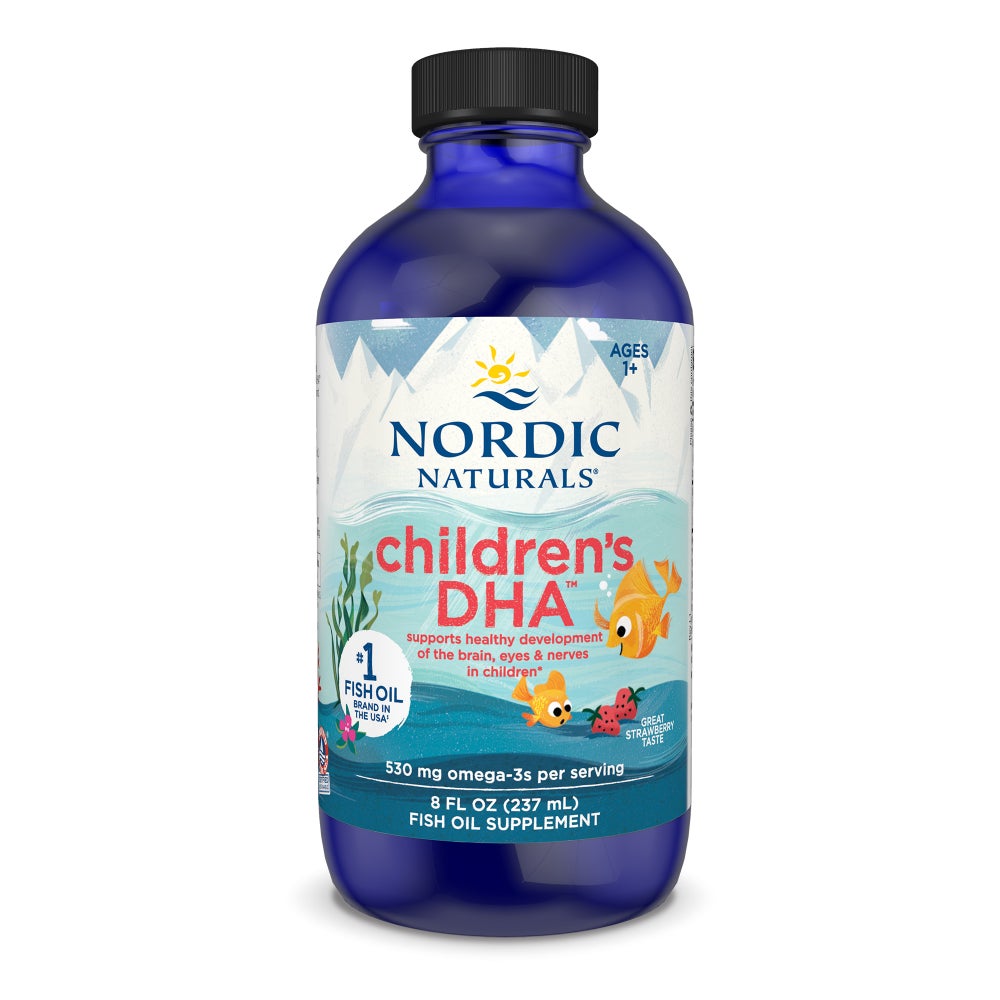02723RL1-ChildDHA_8oz_3D_Front.jpg Children's DHA - 530mg Omega-3 - Morango - 237 ml - Nordic Naturals - Image 1