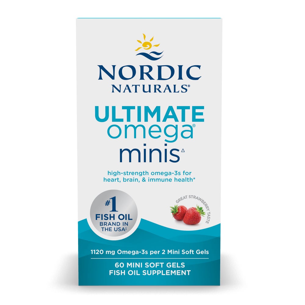 06100RL1-UltimateRMinis_60_Front.jpg Ultimate Omega 2X Fish Oil TEEN, Strawberry - 60 mini Cápsulas Moles - Nordic Naturals - Image 1