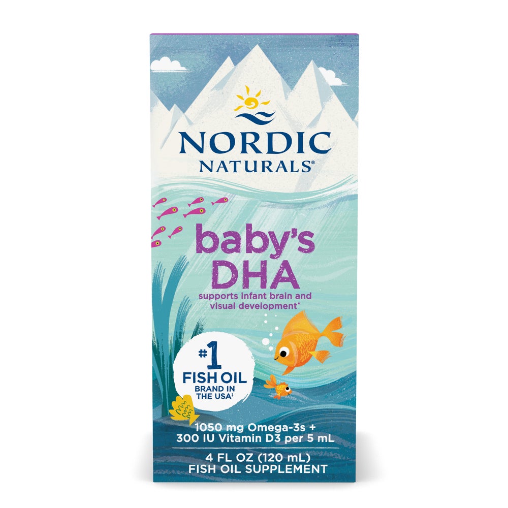 53789RD2-BabysDHA_4oz_Box_Front.jpg Baby's DHA Fish Oil, 1050mg Omega-3 with Vitamin D3 - 60 ml - Nordic Naturals - Image 1