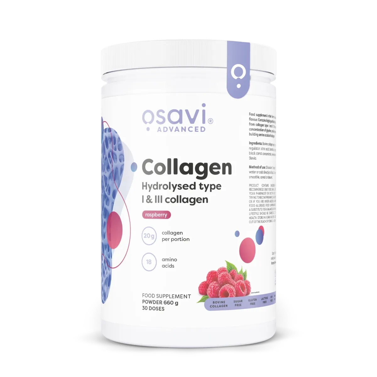 Colagénio hidrolisado Type I & III - Framboesa - 660 g - Osavi - Image 1