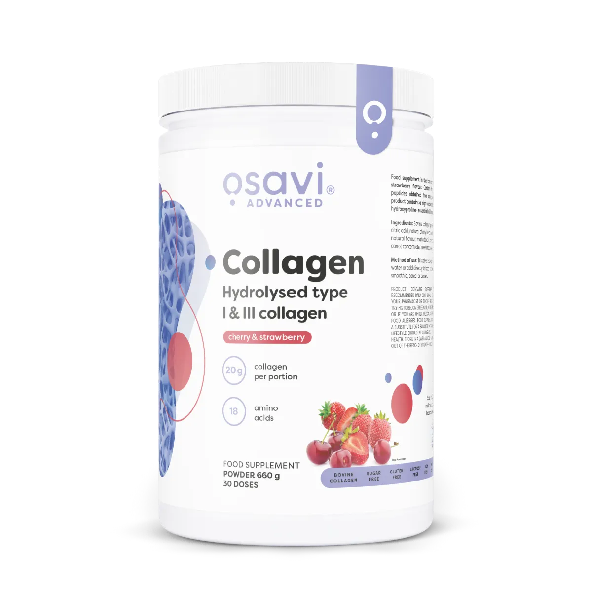 Colágeno hidrolizado Tipo I y III - Cereza y Fresa - 660 g - Osavi - Imagen 1