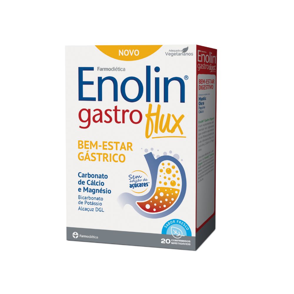 3D-Enolin_Gastro_Flux_20_comp_mast Enolin Gastro Flux 20 comprimidos masticables - Farmodiética - Imagen 1