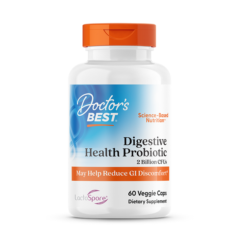 DRB-00464.png Digestive Health Probiotic 2 Billion with LactoSpore - 60 Vegetarian Capsules - Doctor's Best - Image 1