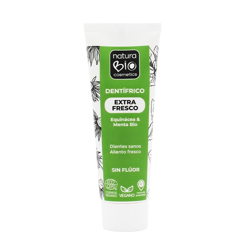 gd_96050_naturabio_cosmetics_dentífrico_extra_fresco_equinácea_y_menta_bio_75ml_frontal.jpg Pasta de dientes Extra Frescura de equinácea y menta BIO sin flúor, 75 ml - NaturaBIO Cosmetics - Imagen 1