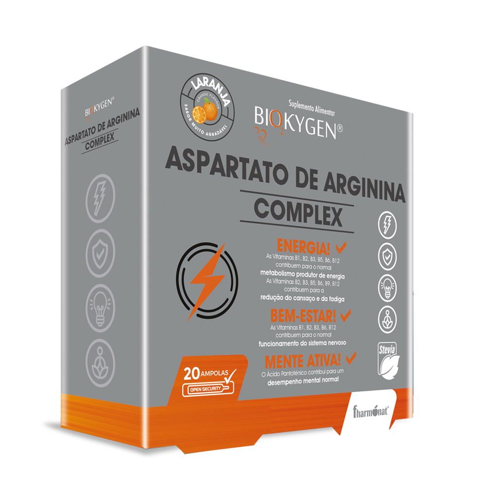 ASPARTATO-ARGININA-LARANJA.png Biokygen Aspartato de Arginina Complex Laranja - 20 Ampolas - Fharmonat - Image 1