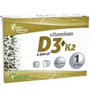 Vitaminas D3 K2 Sem Glúten 60 Cápsulas - Pinisan