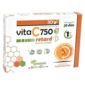 Vita C Retard Sem Glúten Vegan 750mg 30 Cápsulas - Pinisan
